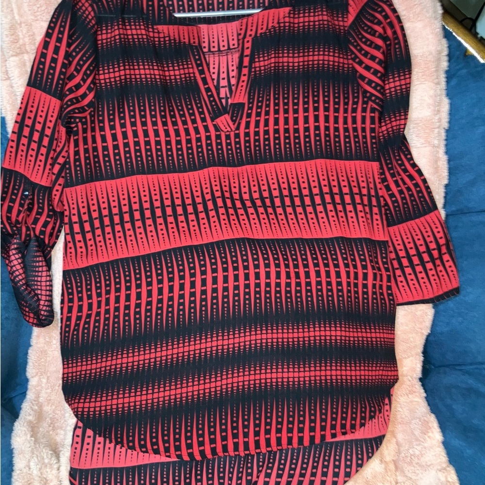 Cato Red and Black Geometric Blouse